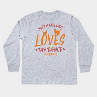 Tap Dancing Cat Loving Girl Kids Long Sleeve T-Shirt